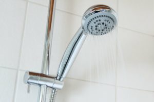 shower head above bath
